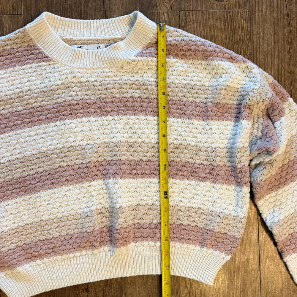 Hollister Striped Cropped Sweater Womens XS Pink Cream Tan Textured Knit Top - Picture 8 of 11